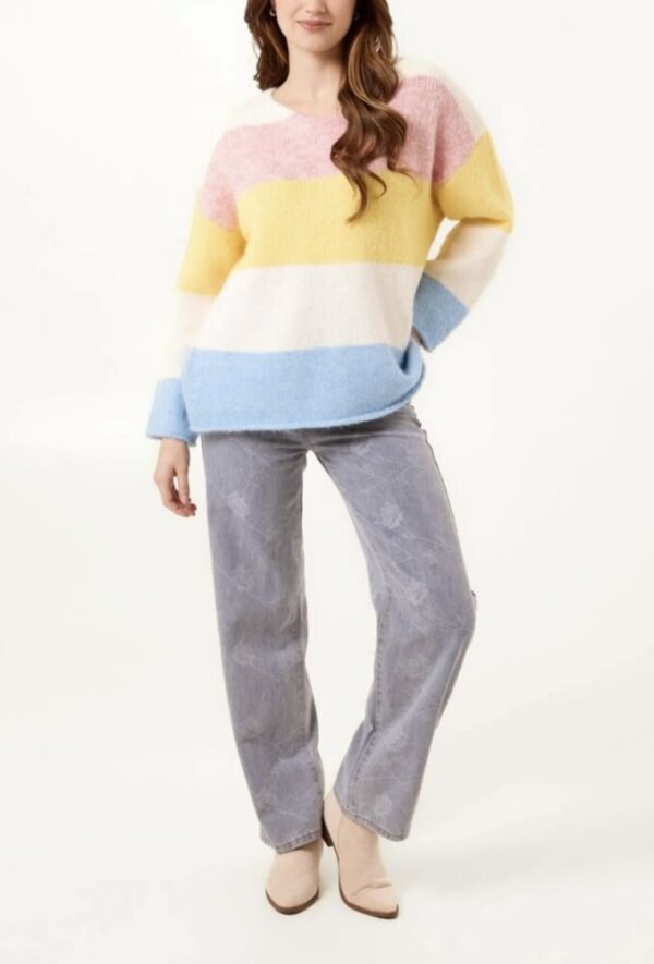 Candy Block Stripe V Neck Jumper - Image 2