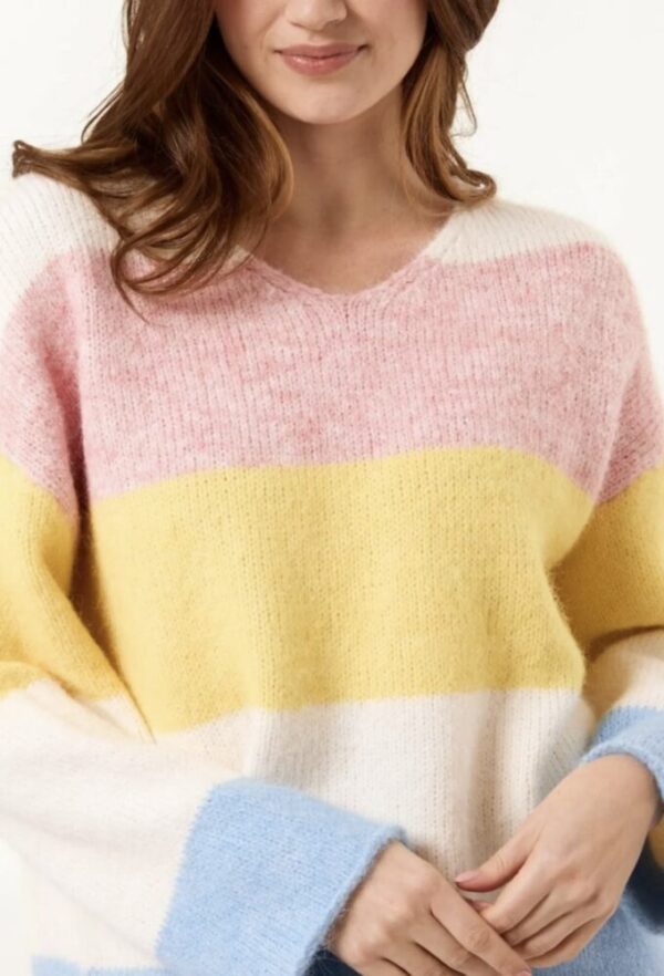 Candy Block Stripe V Neck Jumper - Image 3