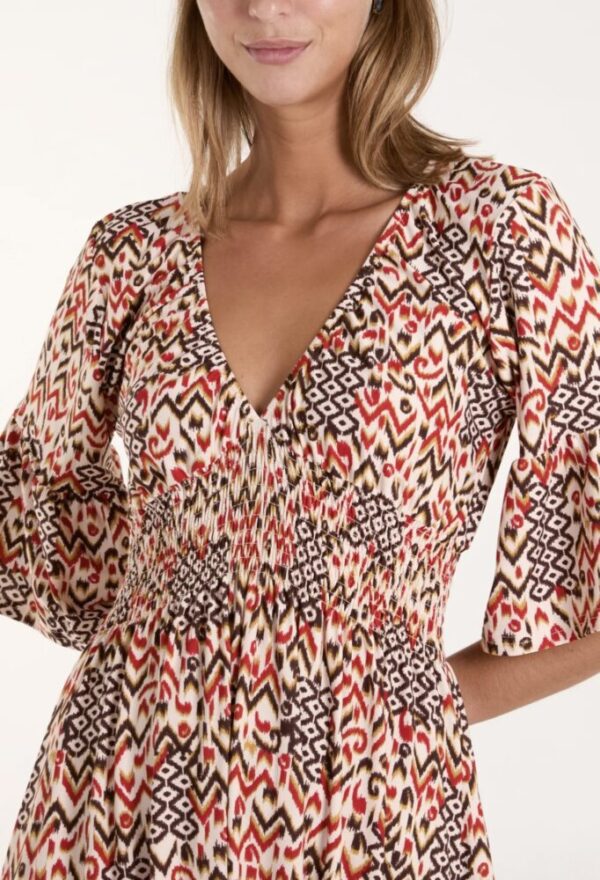 Tara Aztec Print V Neck Dress - Image 2