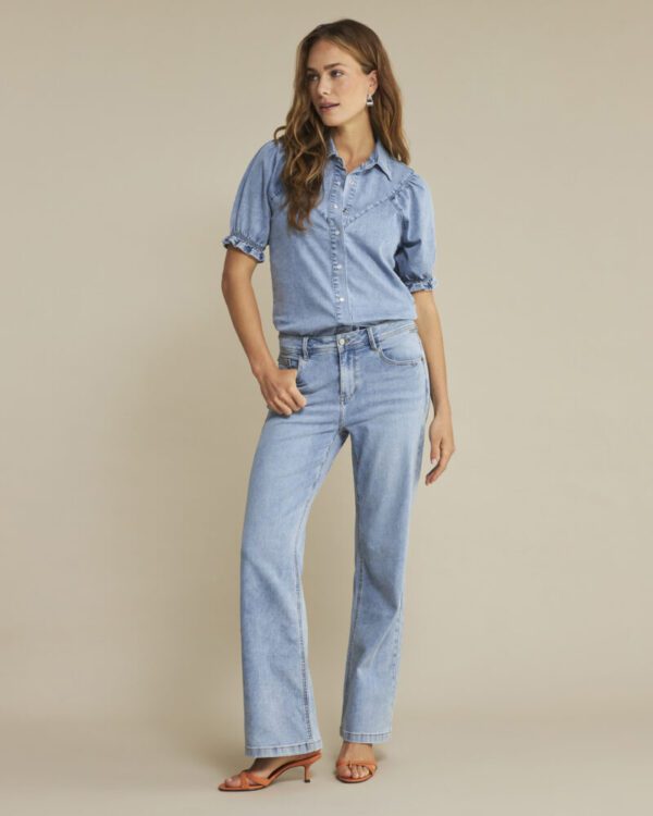 Red Button Victoria Denim Blouse - Light Stone