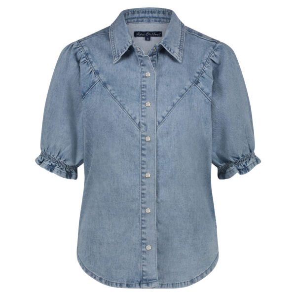 Red Button Victoria Denim Blouse - Light Stone - Image 4