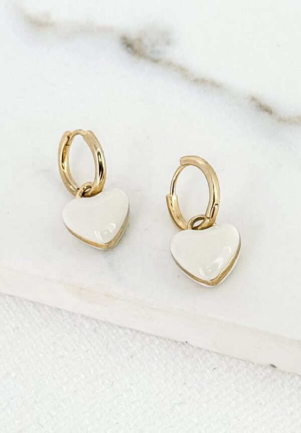 Envy 4123 Small gold hoop earring with white resin heart