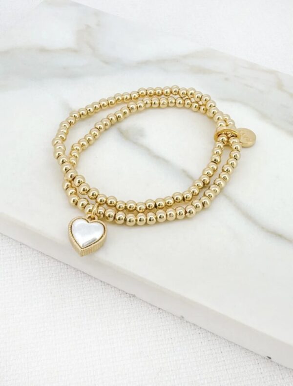 Envy 4152 Gold double layer bead bracelet with two tone heart charm