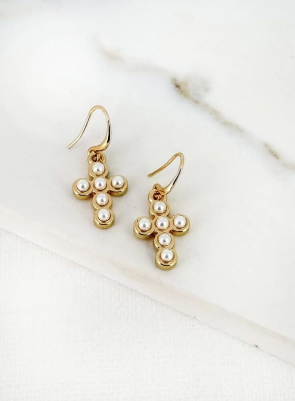 Envy 4361 Gold & Pearl Cross Earrings