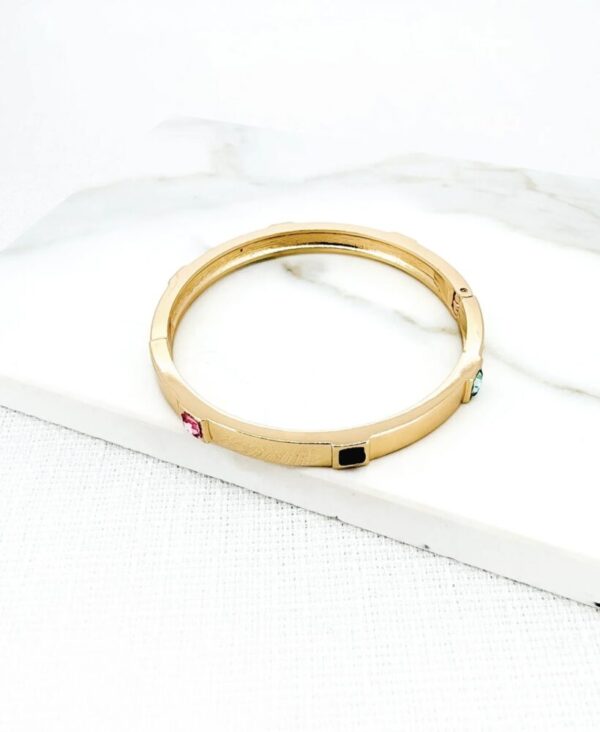 Envy 4420 Gold hinged bangle with multi coloured faceted glass detail