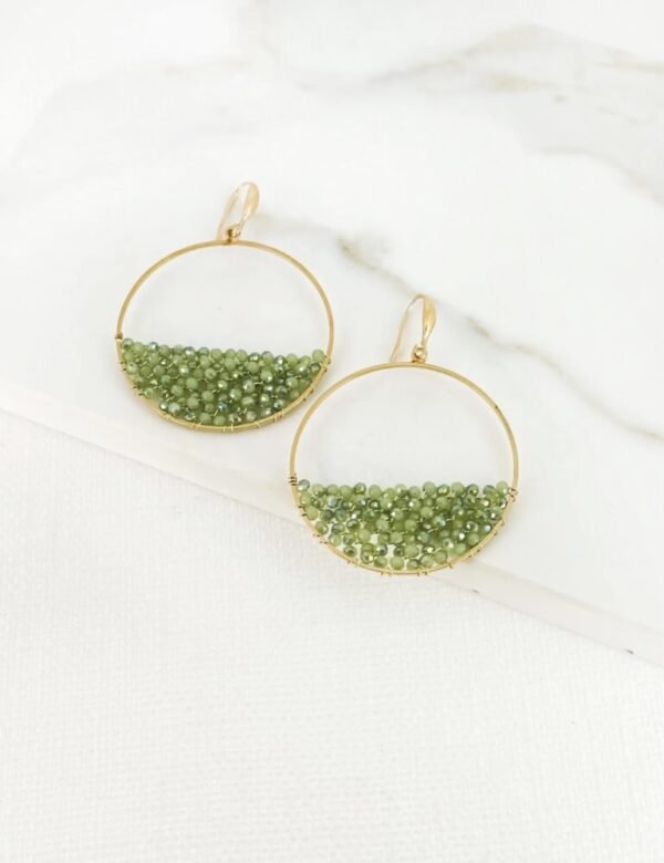 Envy 4470 Gold & Faceted Bead Circular Earrings in Green & Coral