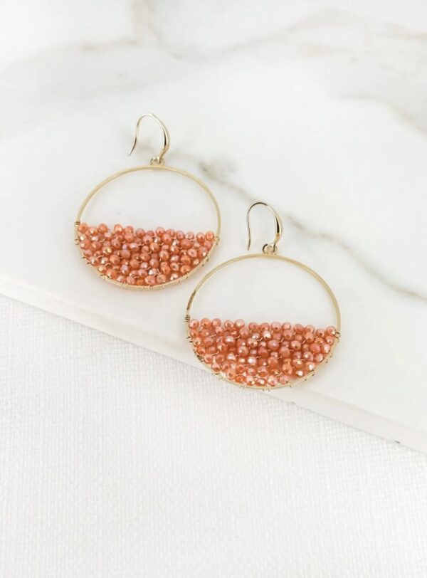 Envy 4470 Gold & Faceted Bead Circular Earrings in Green & Coral - Image 2