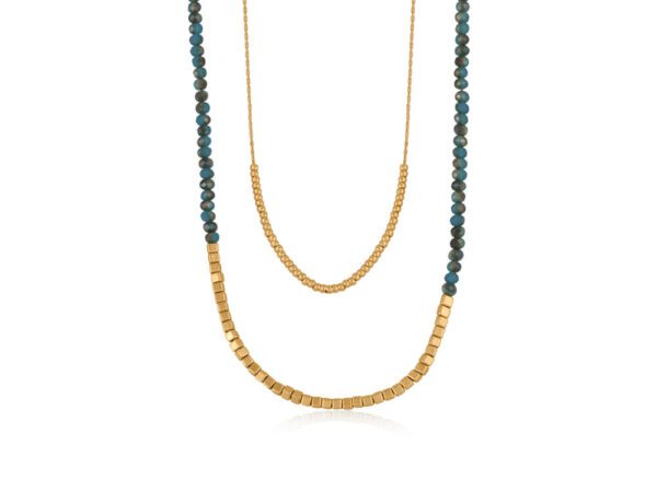 3163 Sacha Long Beaded Two Row Necklace in Gold & Silver