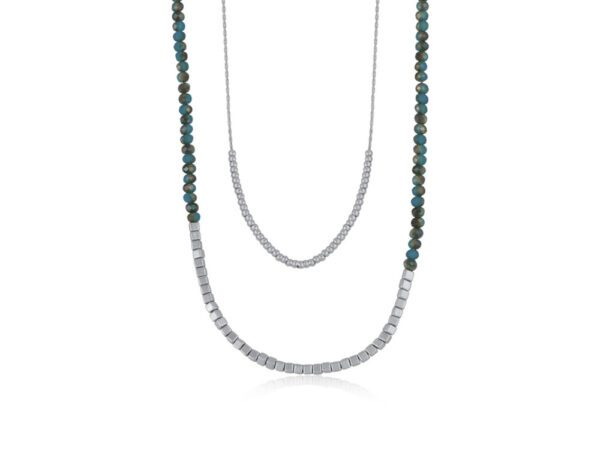 3163 Sacha Long Beaded Two Row Necklace in Gold & Silver - Image 2