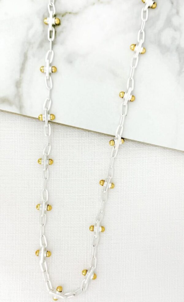 Envy 4303 Long Necklace with Ball Detail in Two Tone