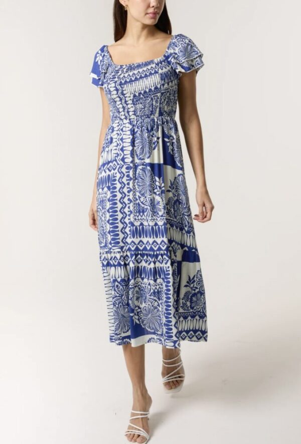 Brook Mixed Print Square Neck Midi Dress