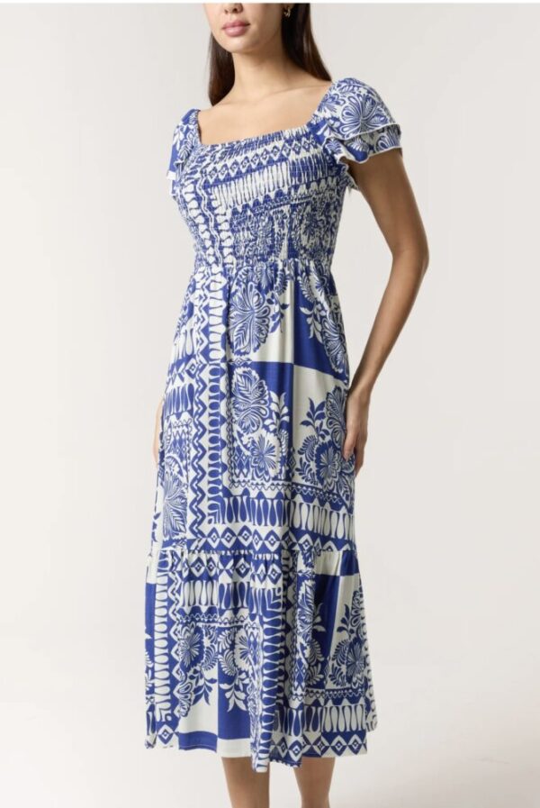 Brook Mixed Print Square Neck Midi Dress - Image 2