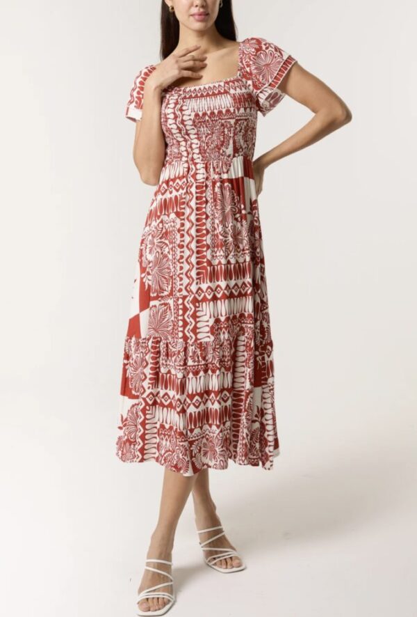 Brook Mixed Print Square Neck Midi Dress - Image 6