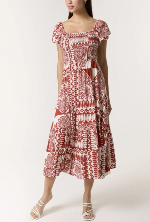 Brook Mixed Print Square Neck Midi Dress - Image 5