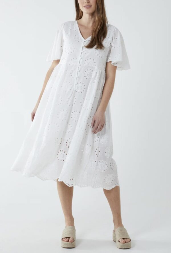 Gem Broderie Angel Sleeve Midi Dress