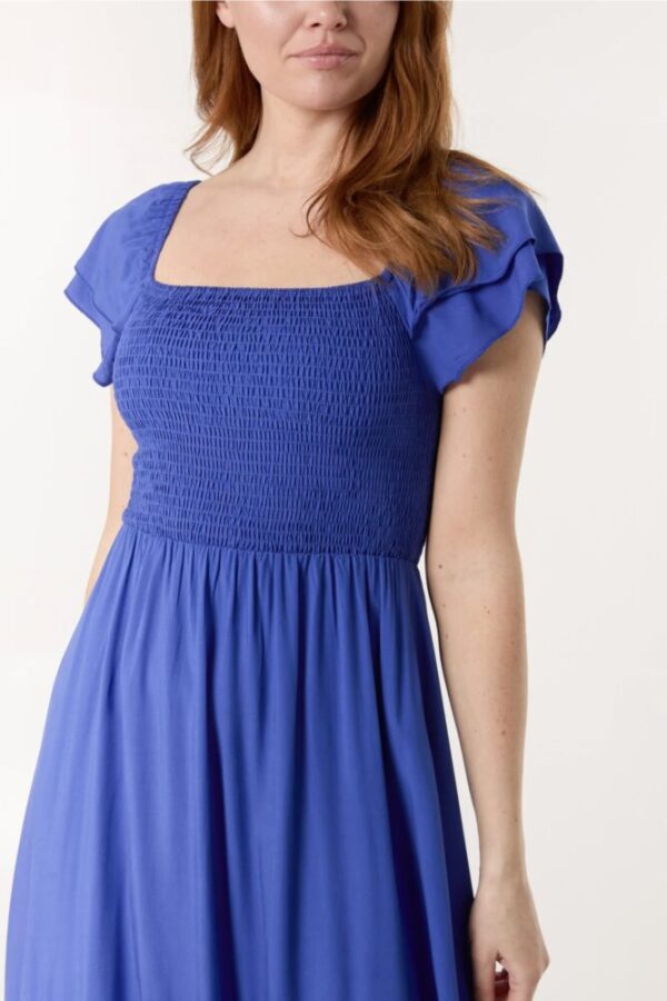 Ivy Plain Square Neck Shirred Dress in Blue & Green - Image 7