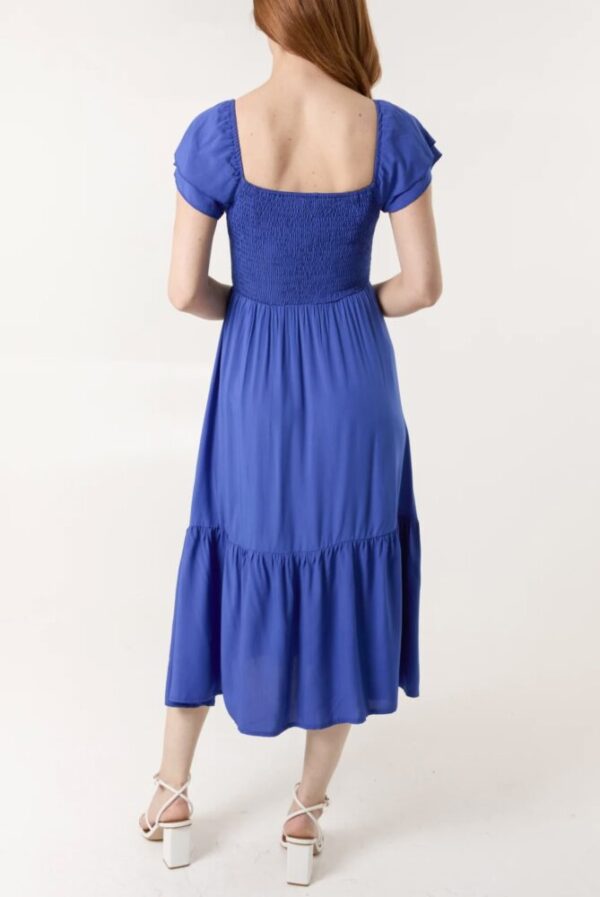 Ivy Plain Square Neck Shirred Dress in Blue & Green - Image 6