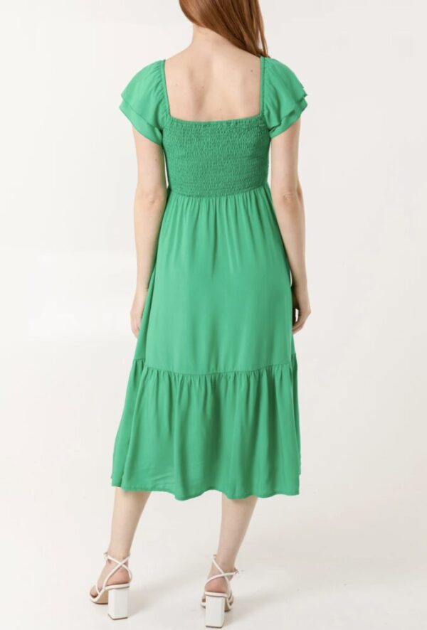 Ivy Plain Square Neck Shirred Dress in Blue & Green - Image 3