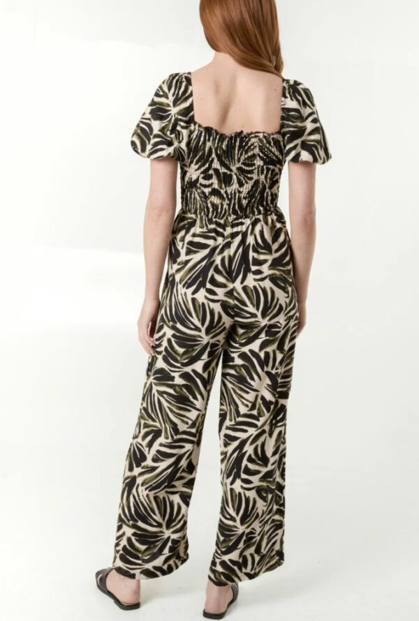 Juno Leaf Print Puff Sleeve Jumpsuit - Image 3